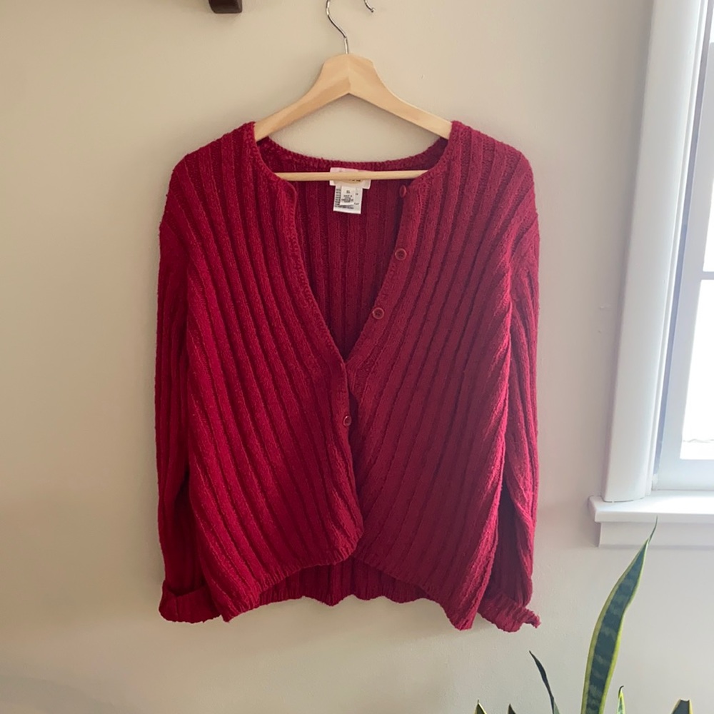 Vintage Talbots cotton blend wide ribbed cardican sweater chunky boxy knit XL